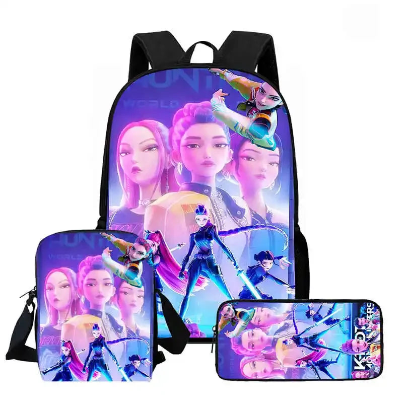 Disney Cartoon  KPop Demon Hunters Child School Backpack With Shoulder Bag Pencil Bag For Kindergarten,Light Weight Child Bags