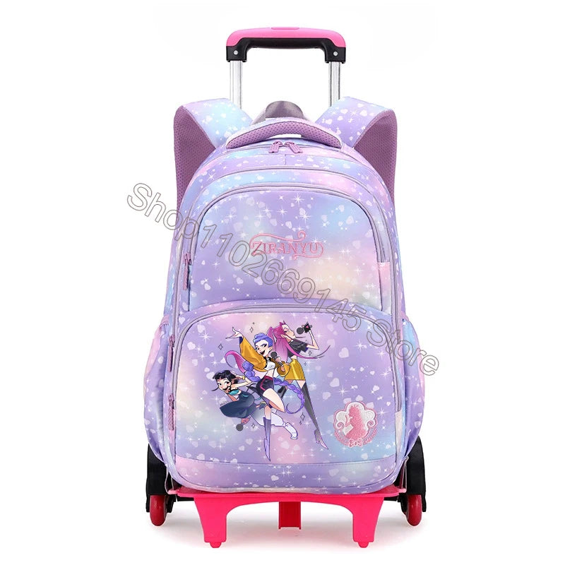 Kpop Demon Hunter Kids Backpack Kawaii Cartoon Printed School Backpack Girls Portable Trolley School Bags Children Birthday Gift