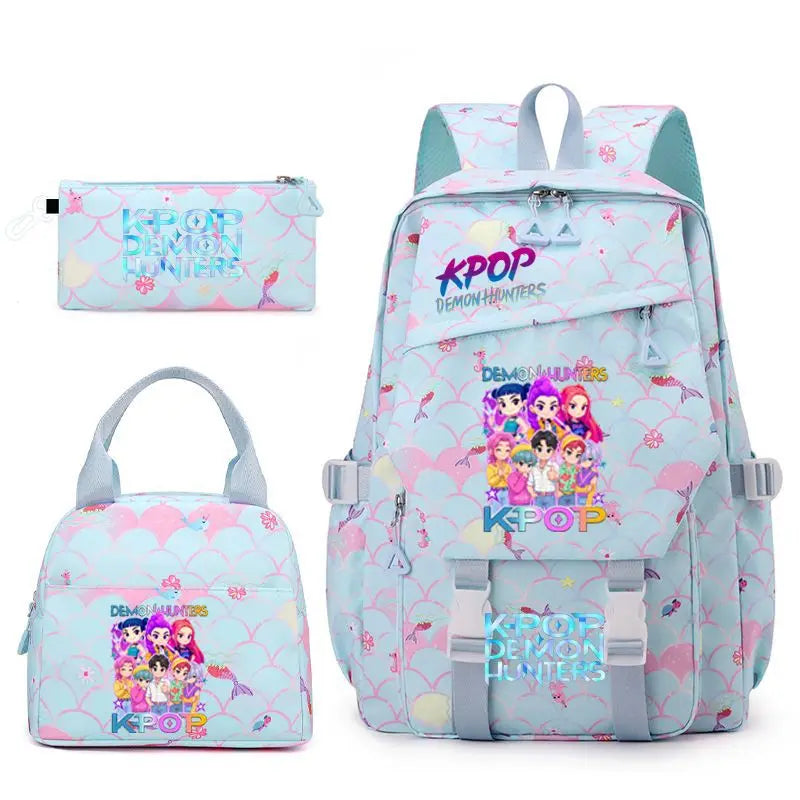 3pcs K-pop Demon Hunters Backpacks Cartoon Anime Schoolbag with A Lunch Bag Waterproof Kids Knapsacks Gifts for Student Rucksack