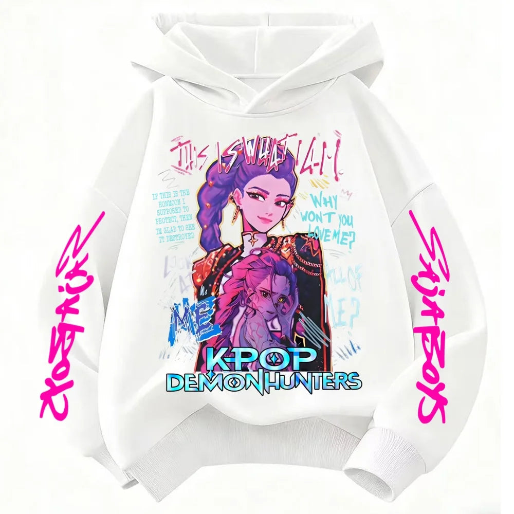 Boys Fashion Casual Tops Casual Black Clothing New Saja Boys Derpy KPop Demon Hunter Cartoon Boy Hooded Sweatshirt Warm Wave