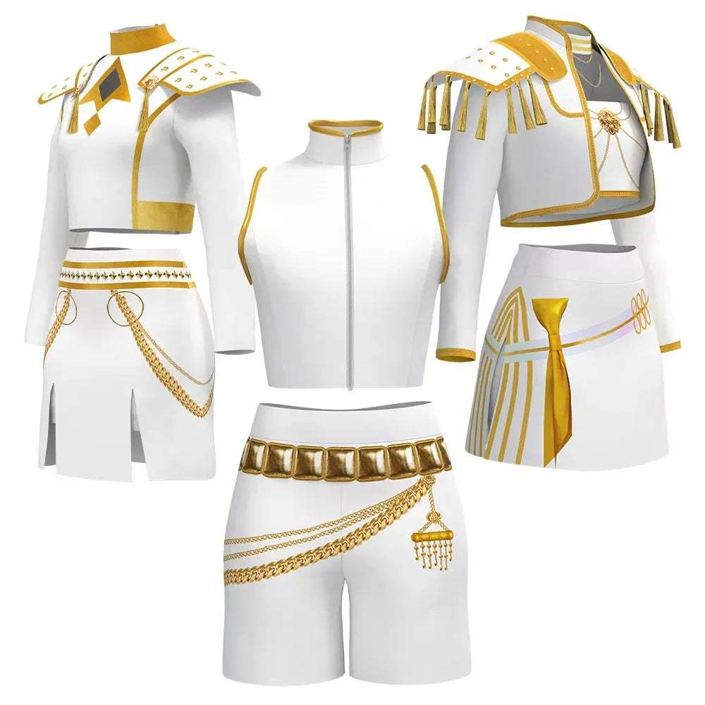 Girls Rumi Zoey Mira Cosplay KPop Demon Hunters Cosplay Costume Children Black Golden Suit Halloween Huntrix Role Playing Outfit