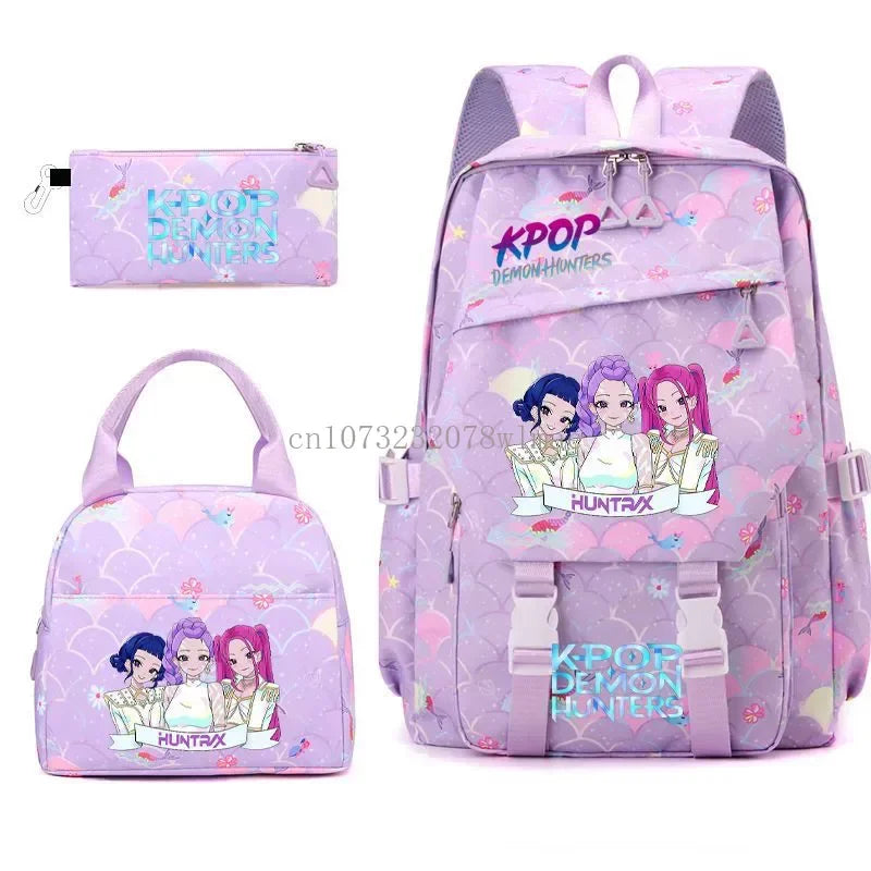 3pcs K-pop Demon Hunters Backpacks Cartoon Anime Schoolbag with A Lunch Bag Waterproof Kids Knapsacks Gifts for Student Rucksack