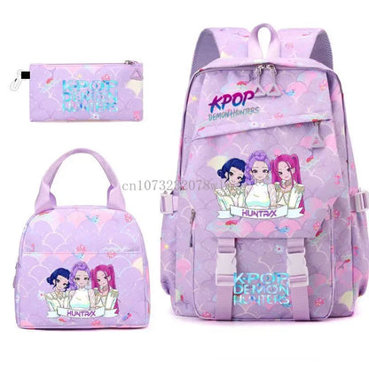 3pcs K-pop Demon Hunters Backpacks Cartoon Anime Schoolbag with A Lunch Bag Waterproof Kids Knapsacks Gifts for Student Rucksack