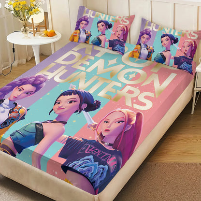 3pcs K-Pop Demon Hunters Printed coreless Bed Sheet Set Multi Size Soft Bed Cover Bedroom Bedding Machine Washable