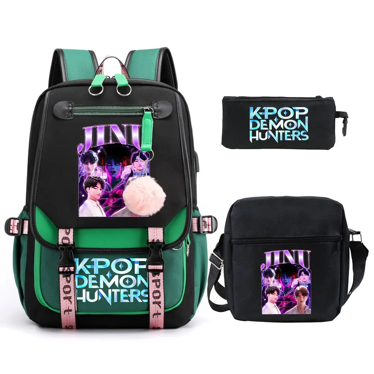 KPop Demon Hunters Backpack Shoulder Bag Pencil Case Three Piece Set Children Fashion Casual SchoolBag Saja Boys Travel Backpack