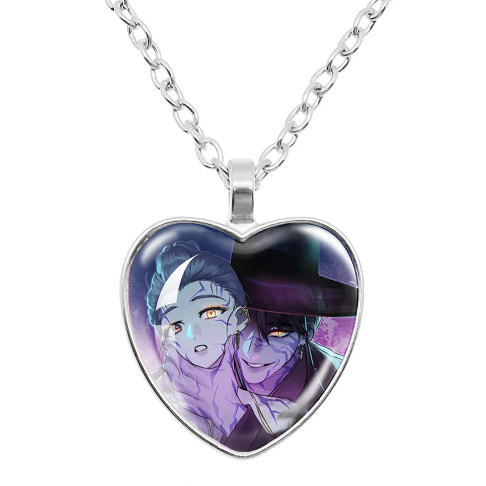 K-Pop Demon Hunters Huntr-x Rumi Zoey Mira Glass Heart Pendant Necklaces Accessories Charms Necklace Fans Jewelry Cosplay Gift