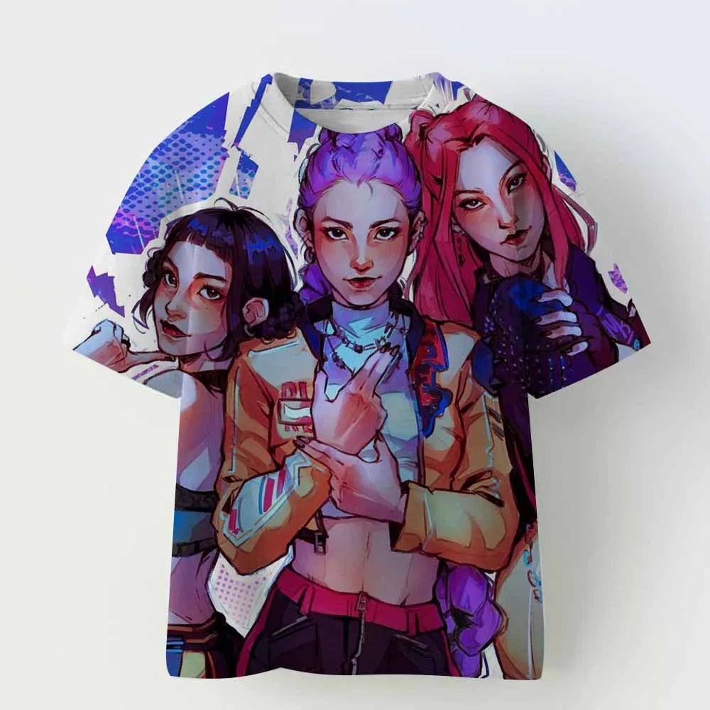 KPop Demon Hunters Tiger Girls Boys T Shirt K-Pop Demon Hunters Children's Clothing T-shirts Cute Cartoon Print Tee Tops