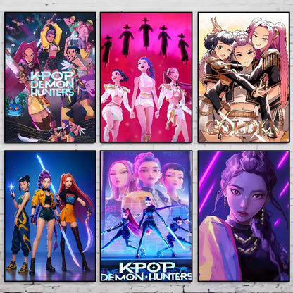K-pop D-Demon Hunters Anime Poster Gallery Prints Self Adhesive Home Decor Decoration Wall Decals Living Room Sticker