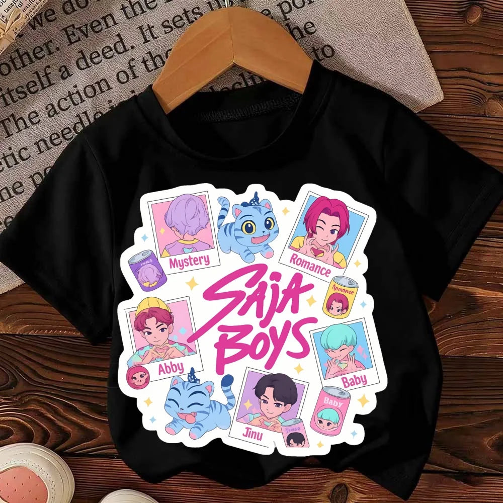 Huntrix Kpop Demon Hunters T-Shirt for Boys Girls Cotton Fans Gift Summer Crew Neck Short Sleeve Tees Fashion Kids T-shirt