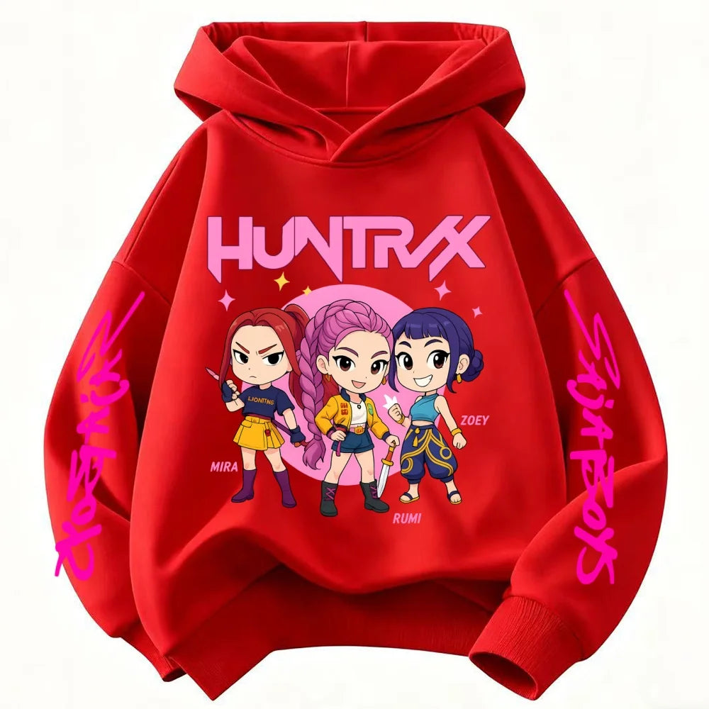 Kpop Demon Hunter Hoodies Kids Kawaii Rumi Mira Zoey Sweatshirt Girls Boys Winter Pullover Long Sleeves Children Clothes Gift