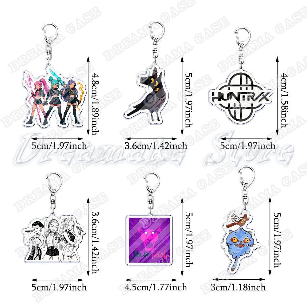 Cartoon Huntrix Saja Boys Acrylic Keychains Ring Double-Sided Key Chain Jewelry K-Pop Demon Hunters Fan Love Gifts