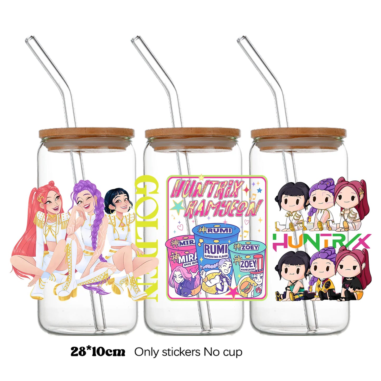 k-pop Demon Hunters wrapping Transfer cups HUNTRX Decal Rumi kpop saja boys Uvdtf Bottle k pop Stickers Uv Dtf Car Huntrix Wraps