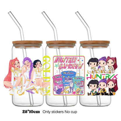 k-pop Demon Hunters wrapping Transfer cups HUNTRX Decal Rumi kpop saja boys Uvdtf Bottle k pop Stickers Uv Dtf Car Huntrix Wraps