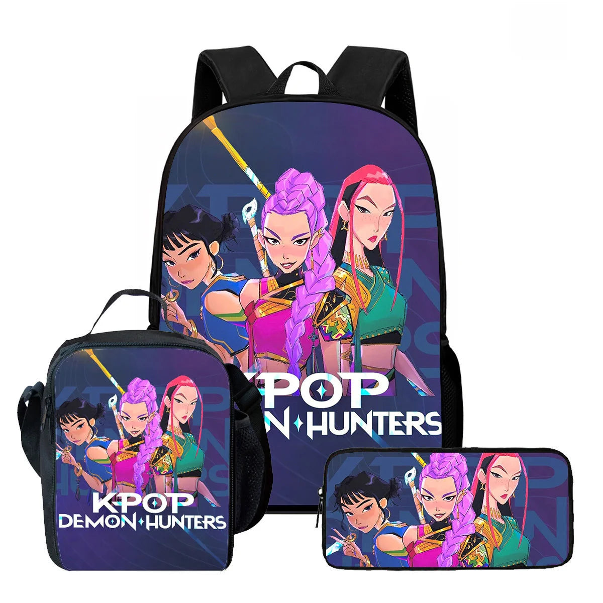 3Pcs Kpop Demon Hunters Huntrix School bags Set for Girls Boys Pencil Boxes Backpack Sets with Lunch Box For School Daypack