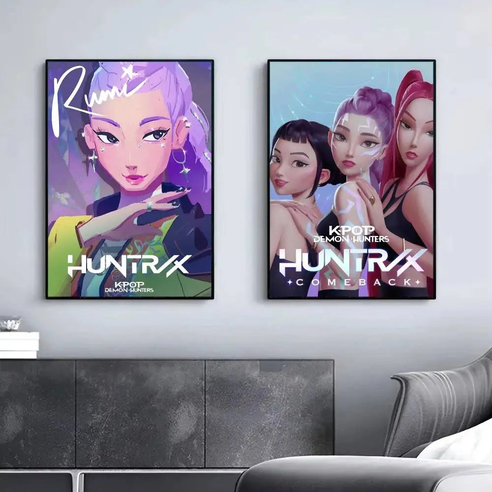 Movie KPop Demon Hunters Poster Self Adhesive Painting Living Room Office Decoration Bedroom Home Wall Sticker Prints