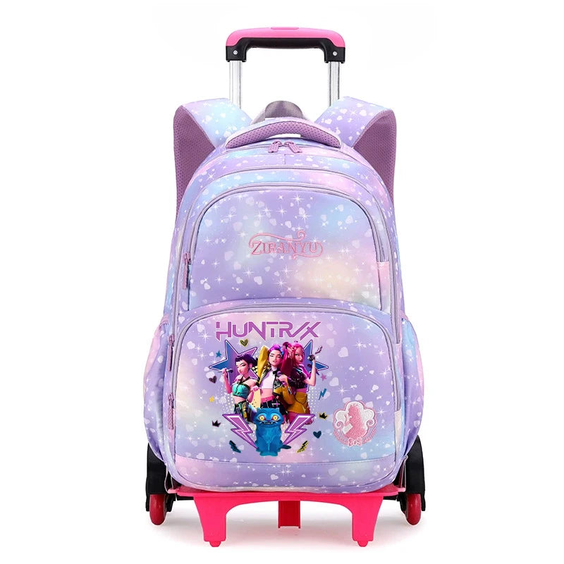 Kpop Demon Hunter Kids Backpack Kawaii Cartoon Printed School Backpack Girls Portable Trolley School Bags Children Birthday Gift