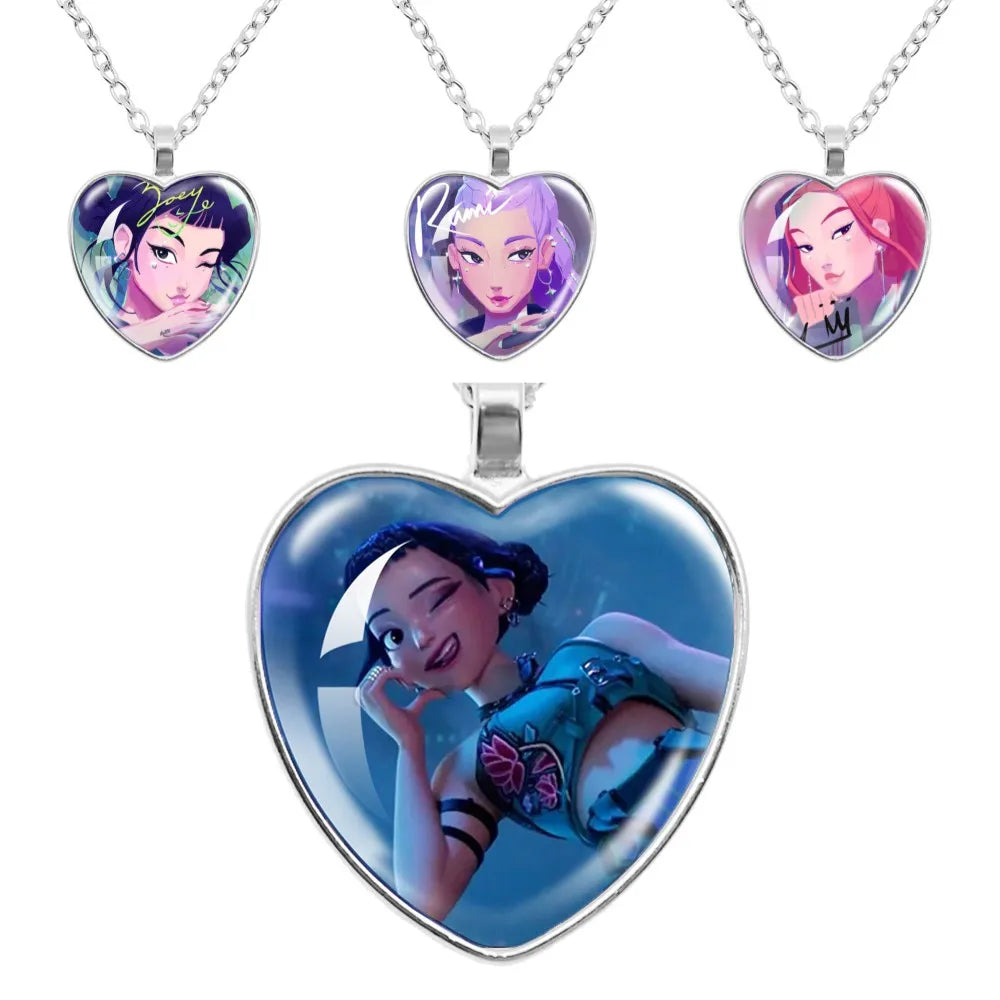 Rumi Zoey Mira Heart Glass Pendant Necklaces KPop Demon Hunters sajaboy Charm Necklace Fans Jewelry Accessories Cosplay Gift