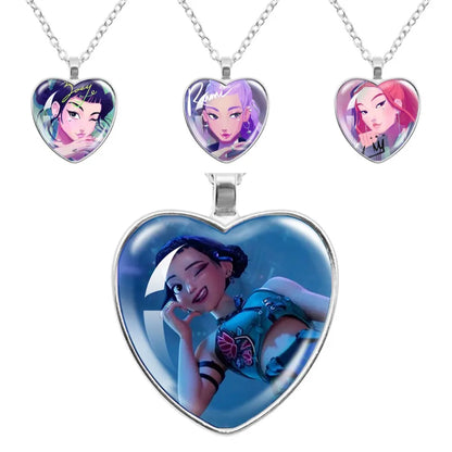 Rumi Zoey Mira Heart Glass Pendant Necklaces KPop Demon Hunters sajaboy Charm Necklace Fans Jewelry Accessories Cosplay Gift
