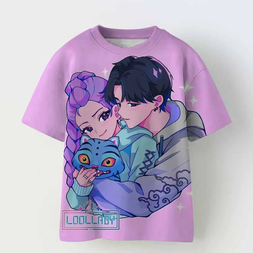 Kids T-shirt KPop Demon Hunters Print Fashion Casual Tops 2025 Movie Crew Neck Cartoon Girls Boys Tee Casual Baby Girl Clothes