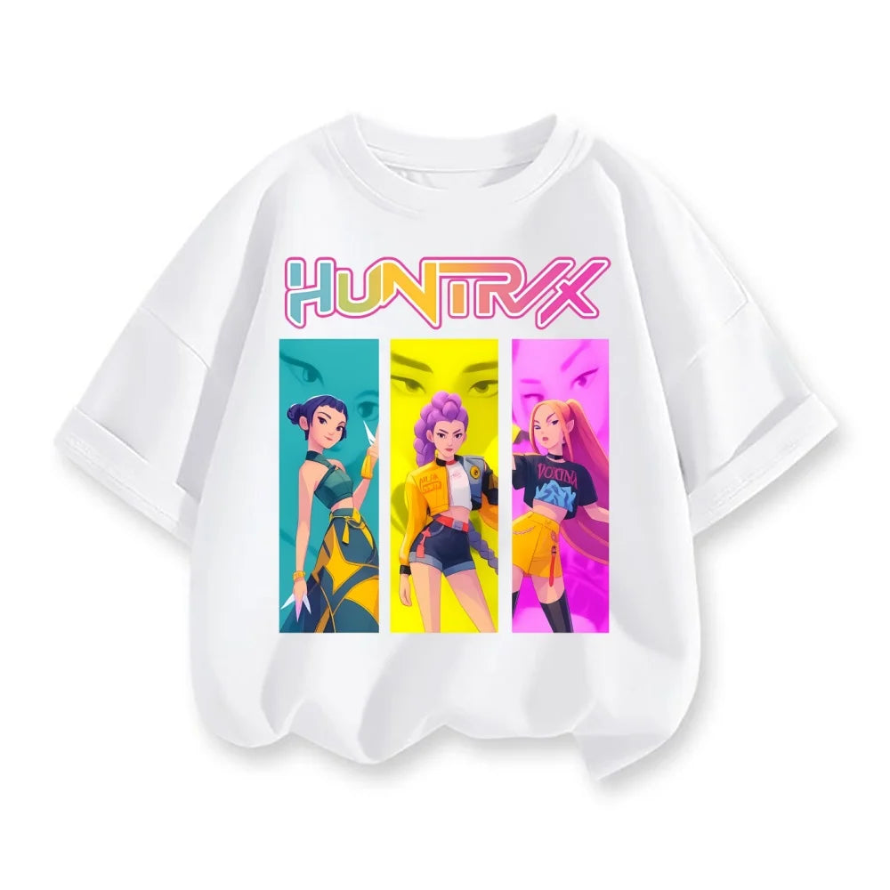 Kpop Demon Hunters Huntrix T-shirts For Kids Boys Girls Summer Casual Tops Short Sleeve Graphic Tees Kpop Demon Hunters T Shirt