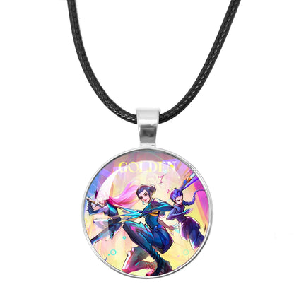 KPop Demon Hunters Leather Rope Necklace Huntr-x Rumi Zoey Mira Pendant Necklace Jewelry Accessories Cosplay Props Fans Gifts