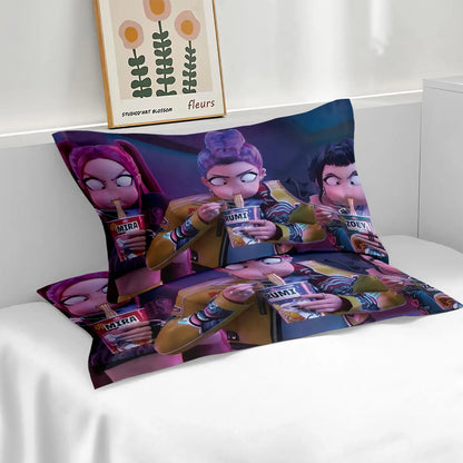 3pcs Cartoon K-Pop Demon Hunters Print Coreless Duvet Cover Set Multi Size Bedroom Dormitory Comfortable, Machine Washable