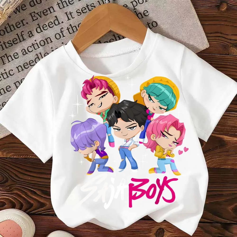 Kids T Shirt Kpop Demon Hunter HuntrX Child Tees Shirt Summer Y2k Tops Short Sleeve Tees Fashion Korean T-shirt for Girls Boys
