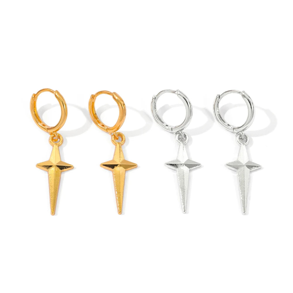 KPop Demon Hunters Jinu Cross Stars Dangle Earrings for Men Women Metal Ear Spring New Gifts Boys Girls Jewelry