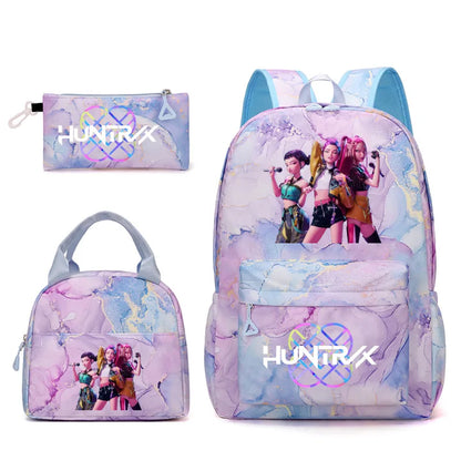 3pcs K-pop Demon Hunters Backpacks Cartoon Anime Schoolbag with A Lunch Bag Waterproof Kids Knapsacks Gifts for Student Rucksack