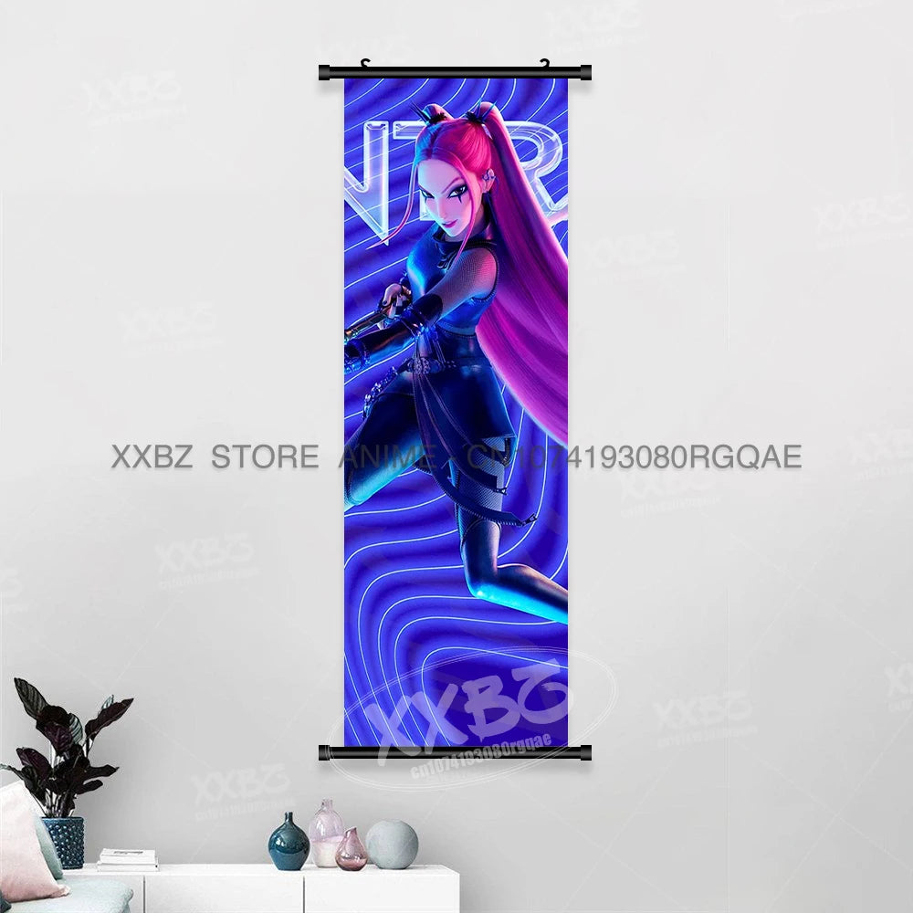 Anime For KPop Demon Hunters Wall Art Canvas Scrolls Pictures Kawaii Character Print Posters Home Decoration Hanging Painting