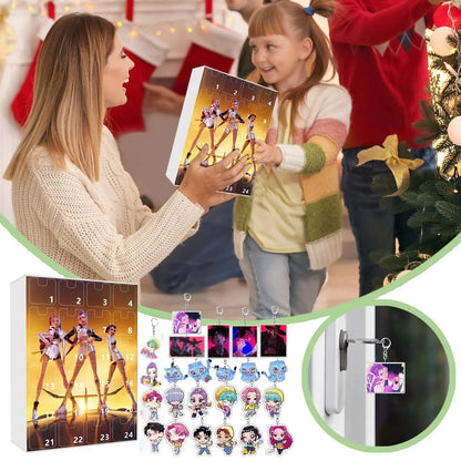 KPop Demon Hunters 24pcs Advent Calendar Box Kawaii Acrylic Keychain HUNTR X Rumi Mira Zoey Jinu Kid Surprise Box Toy Gift