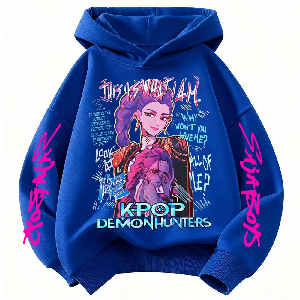 Boys Fashion Casual Tops Casual Black Clothing New Saja Boys Derpy KPop Demon Hunter Cartoon Boy Hooded Sweatshirt Warm Wave