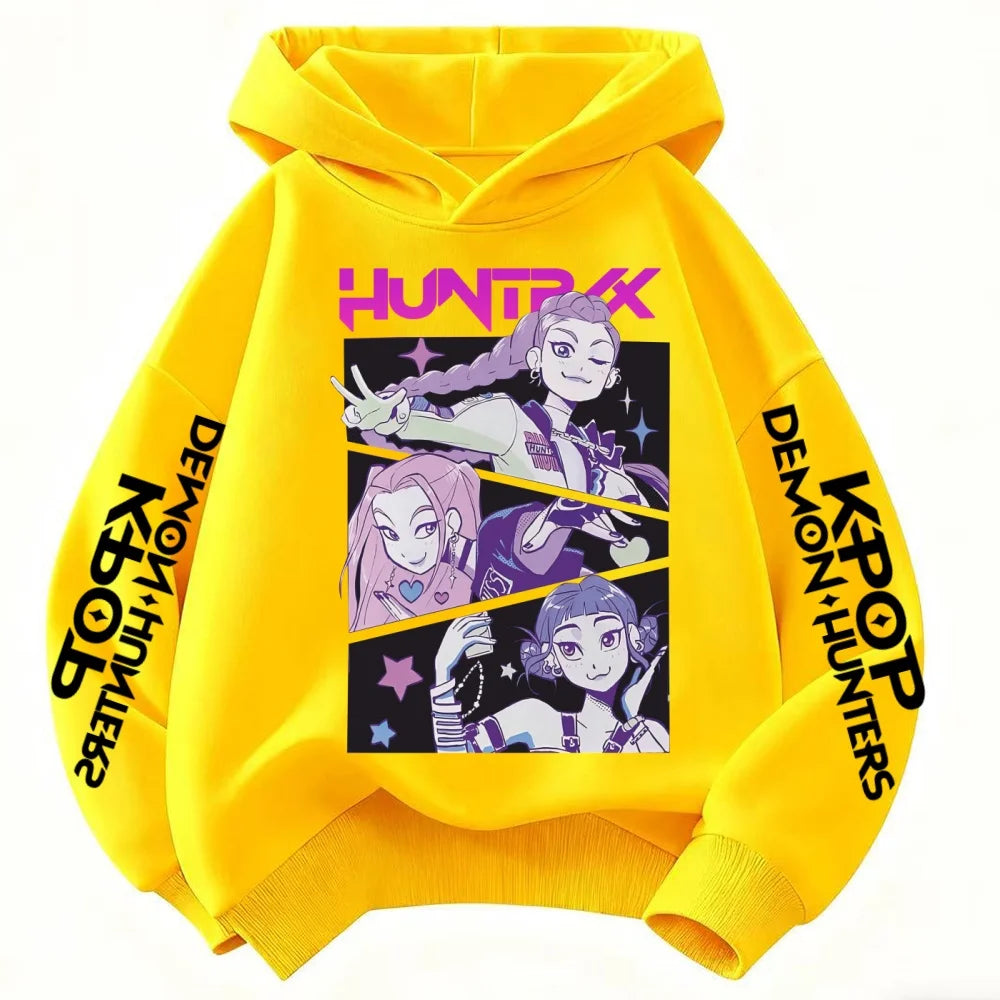KPop Demon Hunter Rumi Cartoon Girls Boy Hooded Sweatshirt Warm Children's Korean Wave Fashion Casual Tops Casual Girls Clothing