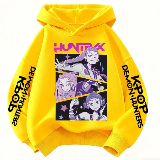 KPop Demon Hunter Rumi Cartoon Girls Boy Hooded Sweatshirt Warm Children's Korean Wave Fashion Casual Tops Casual Girls Clothing