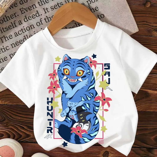 Huntrix Kpop Demon Hunters T-Shirt for Boys Girls Cotton Fans Gift Summer Crew Neck Short Sleeve Tees Fashion Kids T-shirt