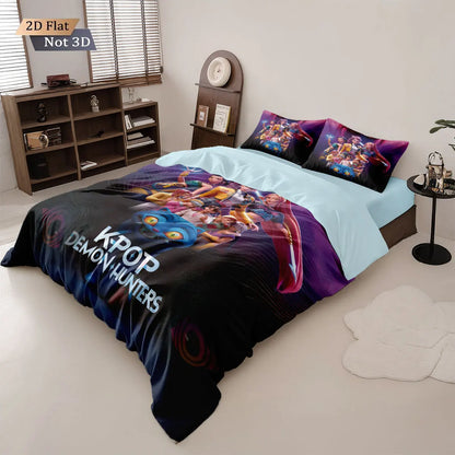 3pcs K-Pop Demon Hunters Print coreless Bedding Set Multi Sized Bedding Dormitory duvet Cover, Soft Decoration, Machine Washable