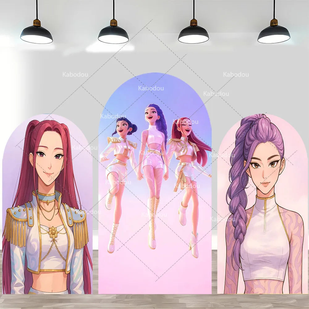 KPop Demon Hunters Theme Arch Backdrop Cover Girl Dance Birthday Party Background Decor Wall Singing Group Concert Baby Shower