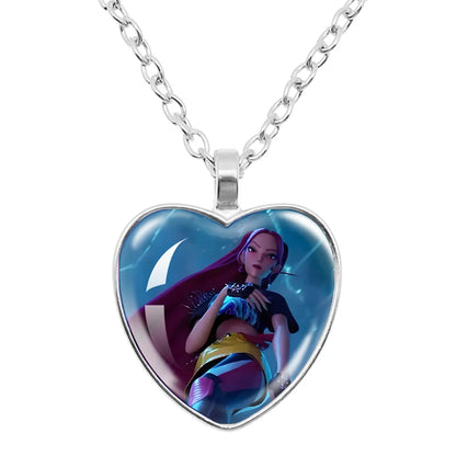 Rumi Zoey Mira Heart Glass Pendant Necklaces KPop Demon Hunters sajaboy Charm Necklace Fans Jewelry Accessories Cosplay Gift