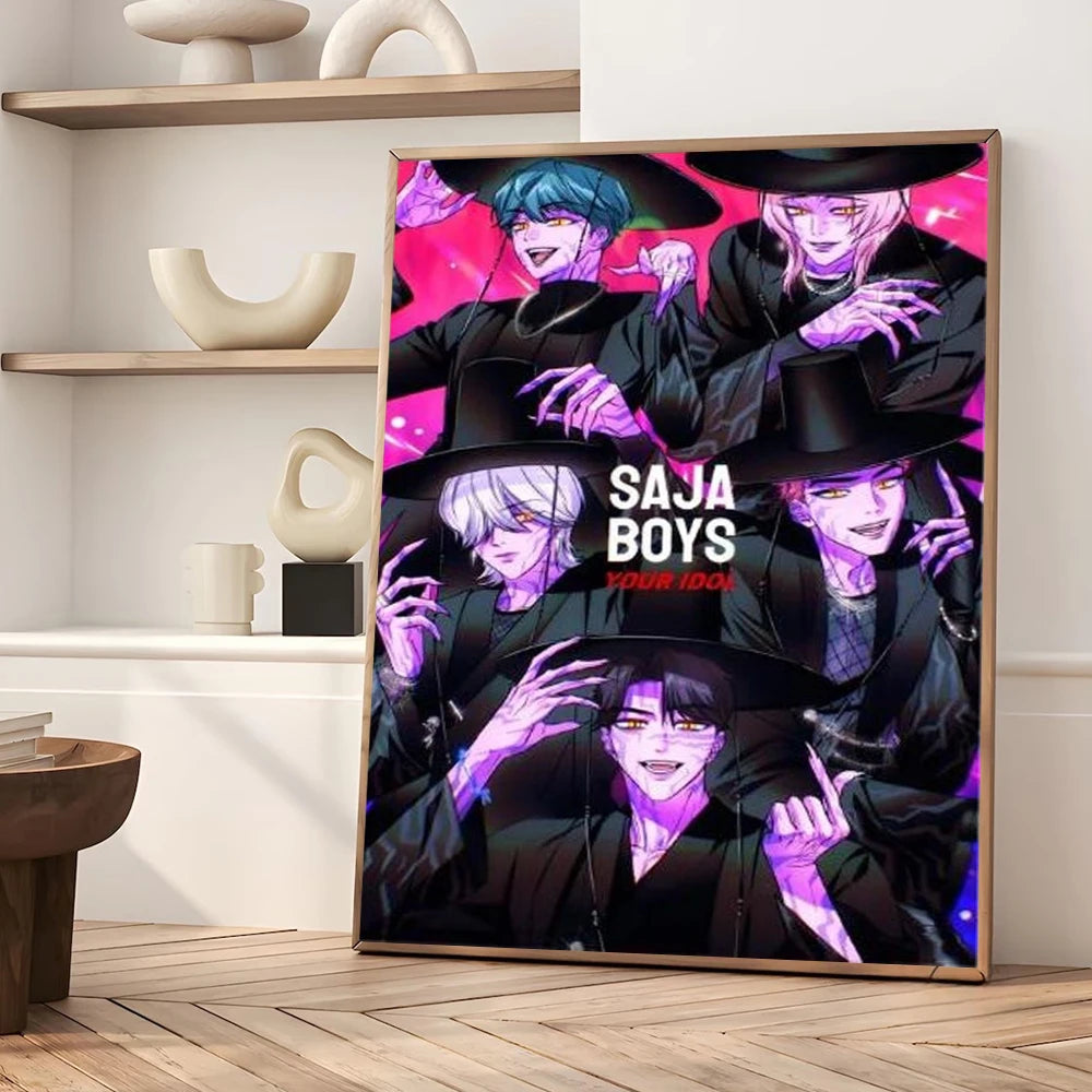 Saja Boys K Pop Demon Hunters Movie Poster Print For Bedroom Living Room Decor Cartoon Music Band Canvas Painting Wall Art