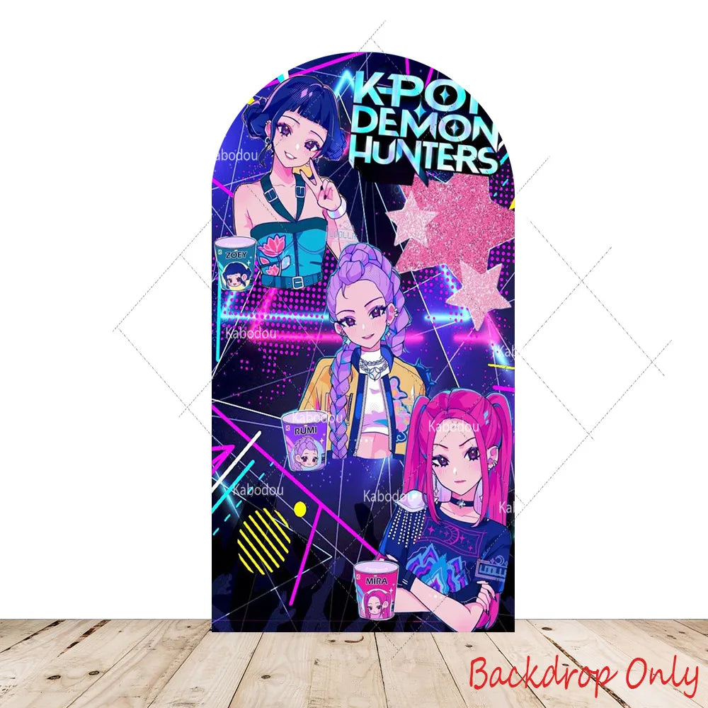 KPop Demon Hunters Backdrop Arch Cover Boy Band Girl Birthday Party Background Decoration Wall Princess Singing Group Concert