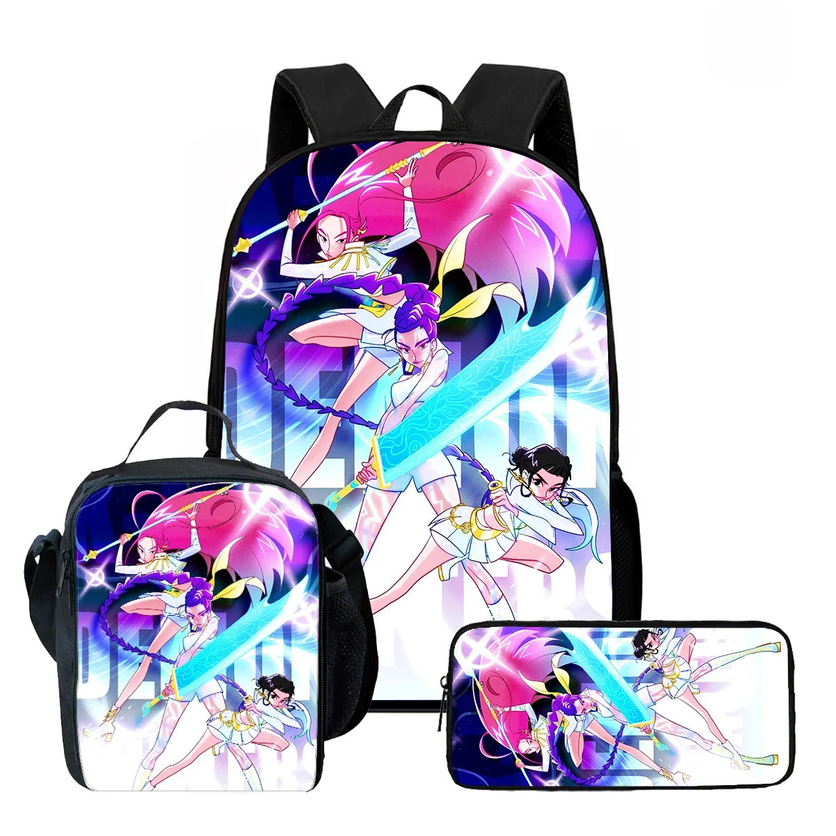 Cartoon KPop Demon Hunters Child School Backpack With Lunch Bags Pencil Bags For,Light Weight Child School Bags