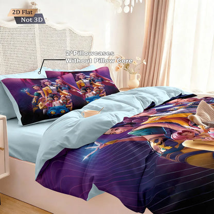 3pcs K-Pop Demon Hunters Print coreless Bedding Set Multi Sized Bedding Dormitory duvet Cover, Soft Decoration, Machine Washable