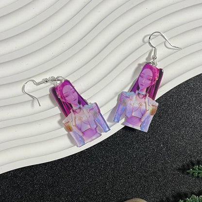 Kpop Demon Hunters Rumi Zoey Mira Derpy Tiger Acrylic Earrings Cartoon Design Women's Party Cosplay Jewelry Gift