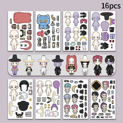 6-16 Sheets Funny Kpop Demon Hunters Make A Face Puzzle Stickers Kid DIY Game Children Education Toy Gift Xmas Newyear Gifts