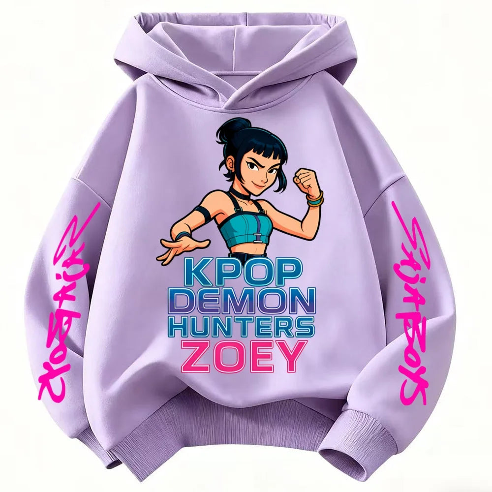 Rumi Cute KPop Demon Hunter Cartoon Girls Hooded Sweatshirt Warm Children's Wave Fashion Casual Tops Casual Black Pink Clothing