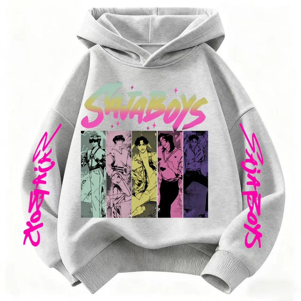 Cute Girls Hooded Sweatshirt Warm Rumi KPop Demon Hunter Cartoon Children's Wave Fashion Casual Tops Casual Black Pink Clothing