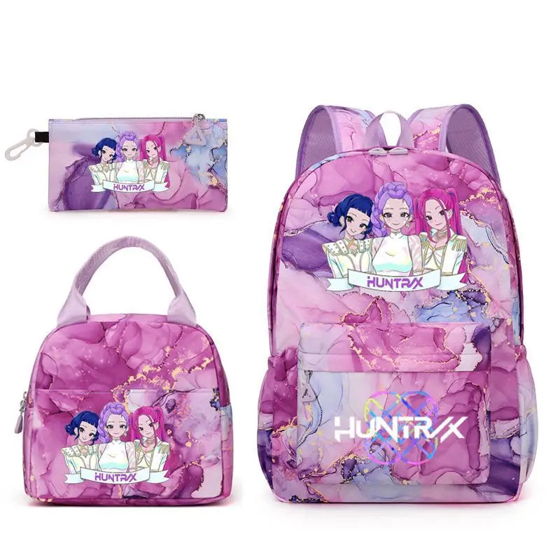 3pcs K-pop Demon Hunters Backpacks Cartoon Anime Schoolbag with A Lunch Bag Waterproof Kids Knapsacks Gifts for Student Rucksack