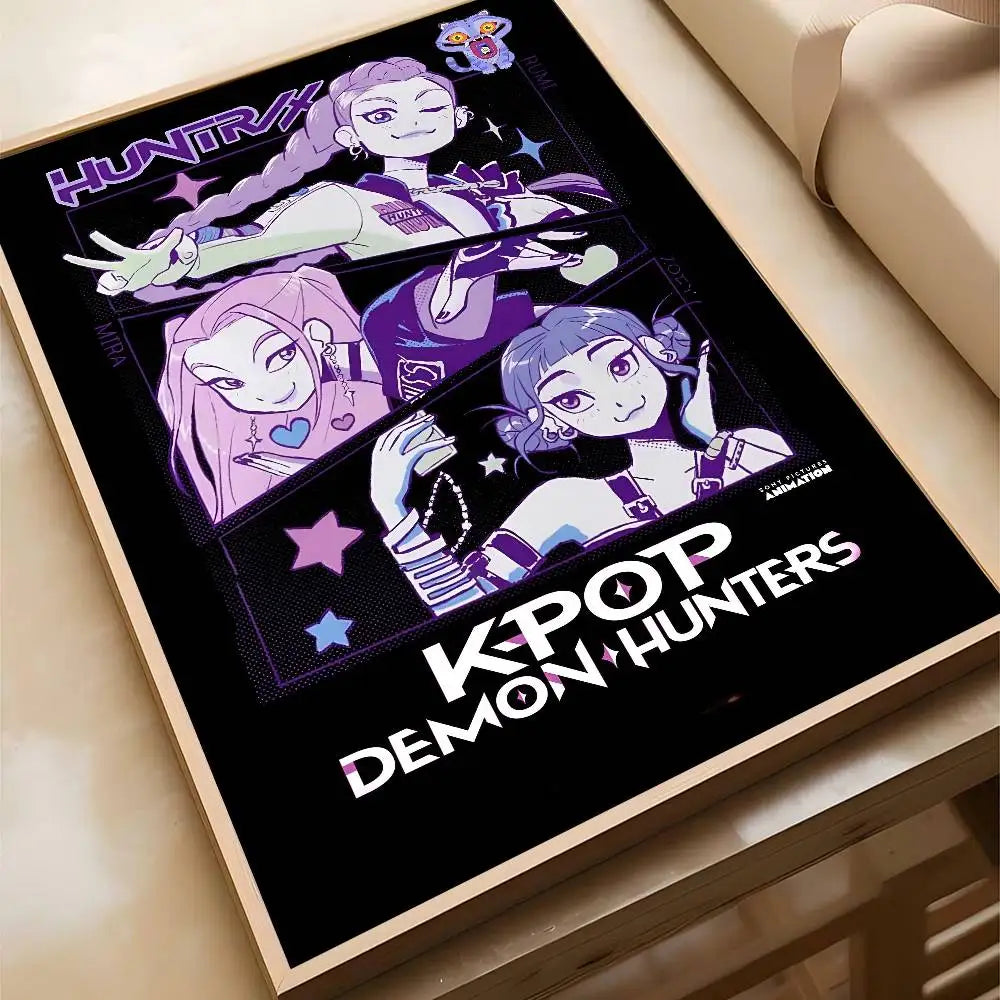 Movie KPop Demon Hunters Poster Self Adhesive Painting Living Room Office Decoration Bedroom Home Wall Sticker Prints