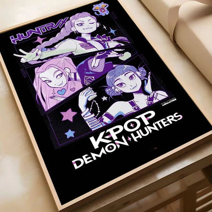 Movie KPop Demon Hunters Poster Self Adhesive Painting Living Room Office Decoration Bedroom Home Wall Sticker Prints