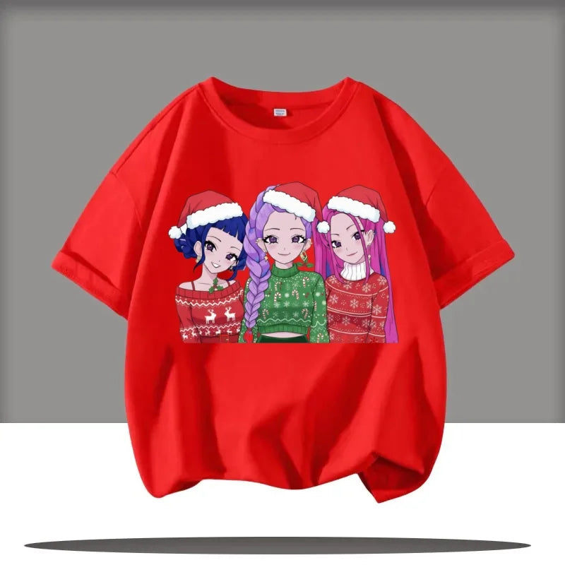 2025 Summer Kpop Demon Hunters T Shirt Kids Cartoon Anime Meme Print Clothes Round Neck Basic Boys Tops Casual Shirts Gift